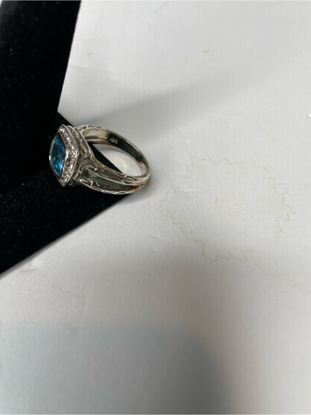 Effy Blue Topaz Halo Diamond Sterling Silver Ring Size 7.5 - Picture 13 of 14